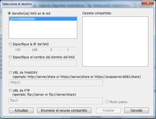 Qnap Qback - opciones de destino