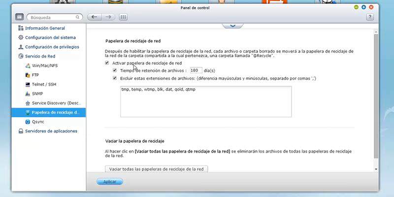 activar papelera de reciclaje de red qnap paso 03