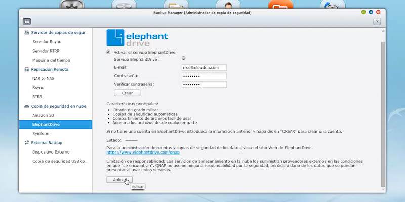QNAP copia de seguridad elephant drive 10