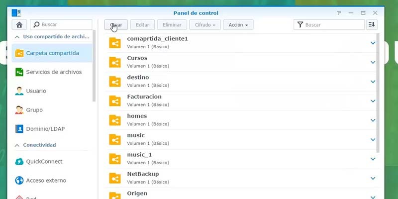 crear carpeta servidor Synology