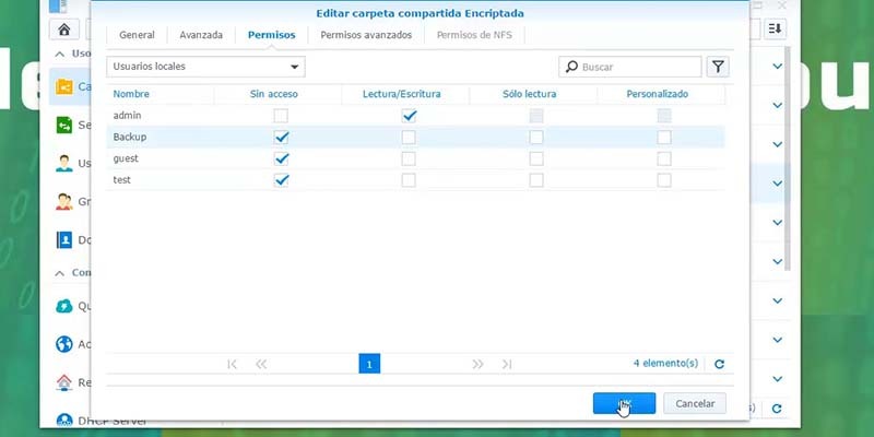editar permisos carpeta compartida Synology