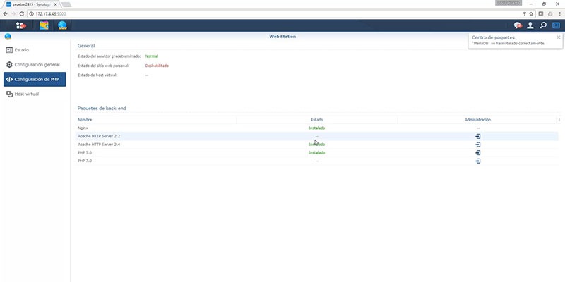 configuración PHP de Web Station