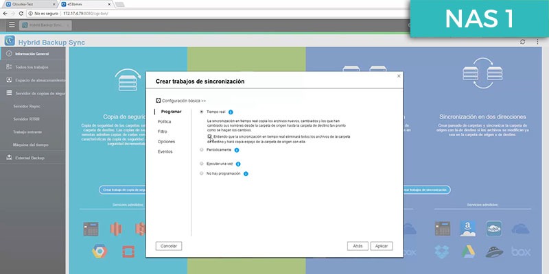 crear trabajos de sincronización en QNAP