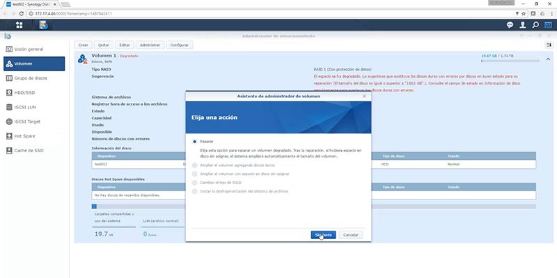 administrar discos en Synology