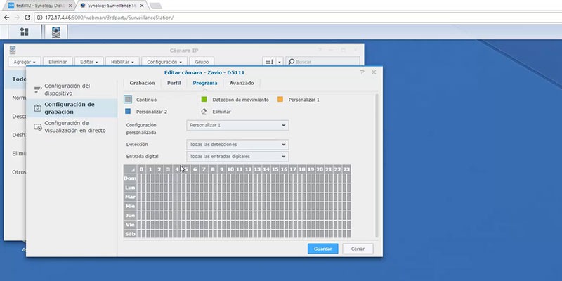 Configuración horarios grabación Cámara IP
