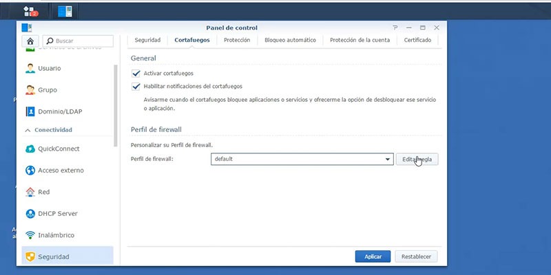 firewall-synology editar regla