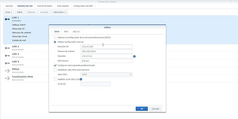 interfaz de red en synology