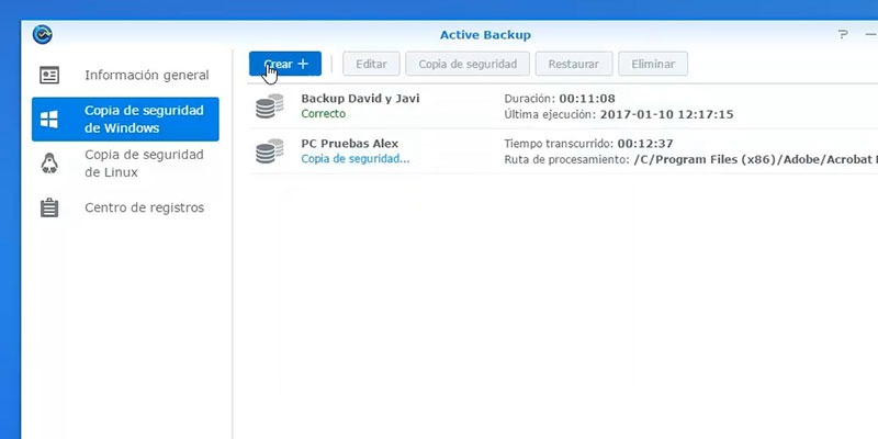 tareas backup synology 