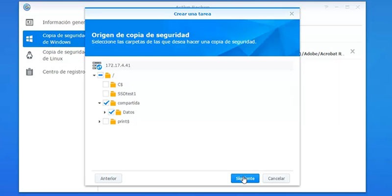 origen para la copia de seguridad