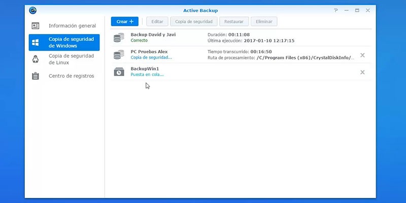 programación backup synology