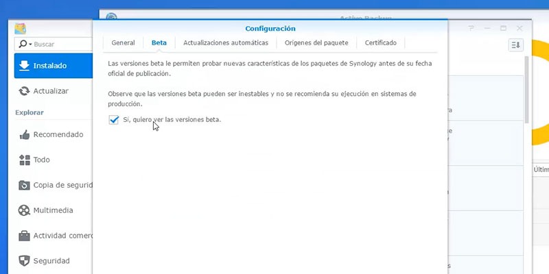 instalación Active Backup Synology 