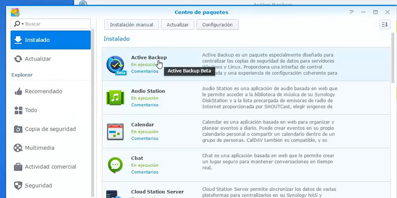 aplicación synology Active Backup