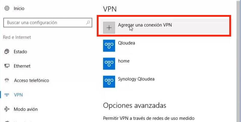 agregar conexión VPN