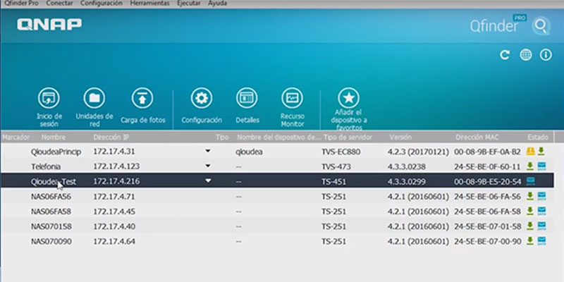 administración del NAS desde Qfinder