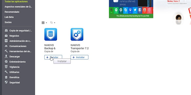 configuración de NAKIVO en QNAP