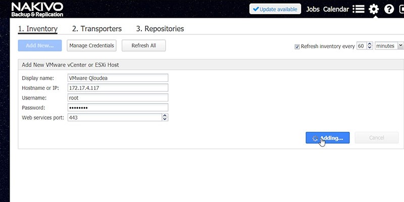 pasos configuración NAKIVO 
