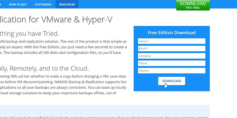 Free Edition en la web de Nakivo 