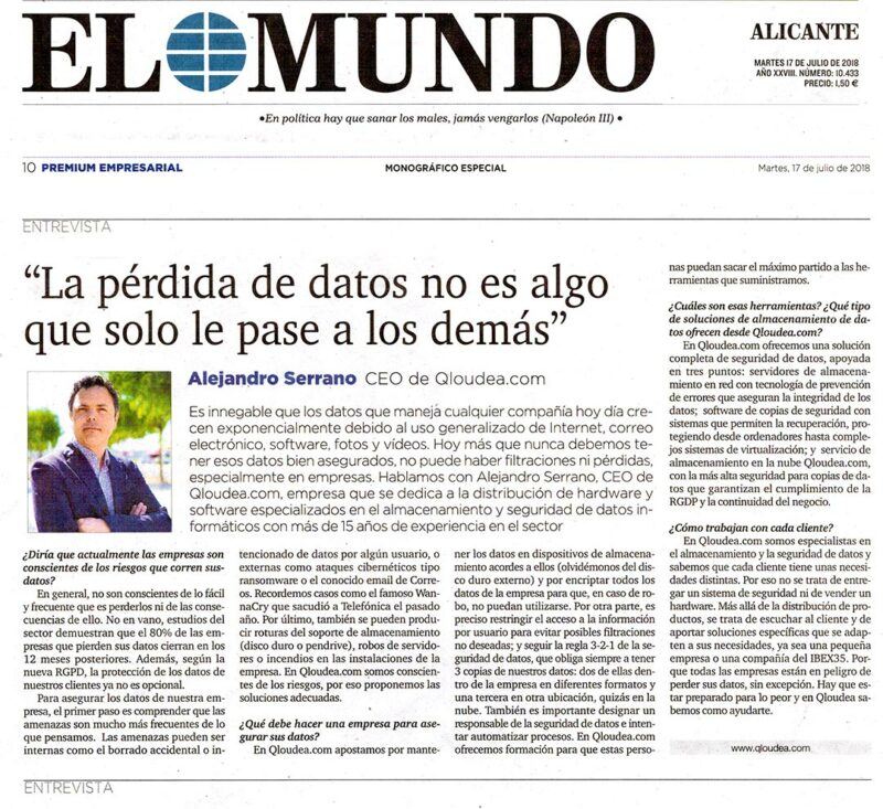 Entrevista Alejandro Serrano Qloudea El Mundo