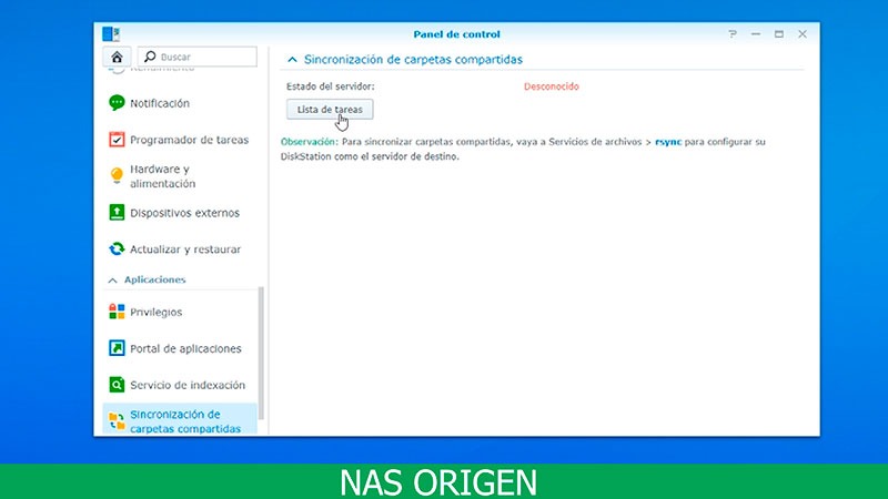 lista tareas servidor synology