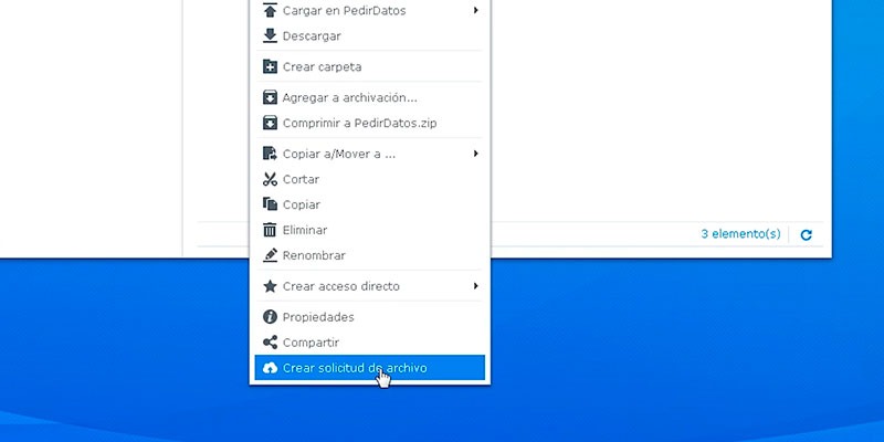 Crear solicitud de archivos en synology
