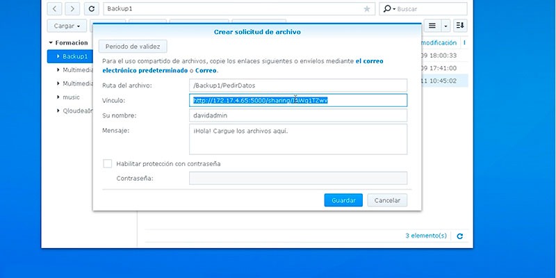 enlace solicitud de archivos en synology