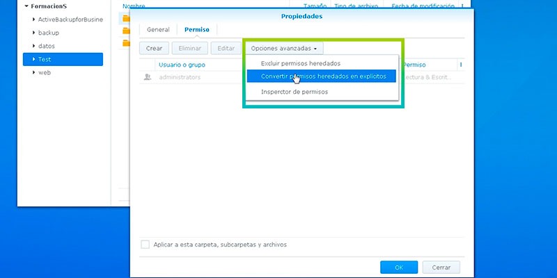 synology tutorial permisos en subcarpetas 