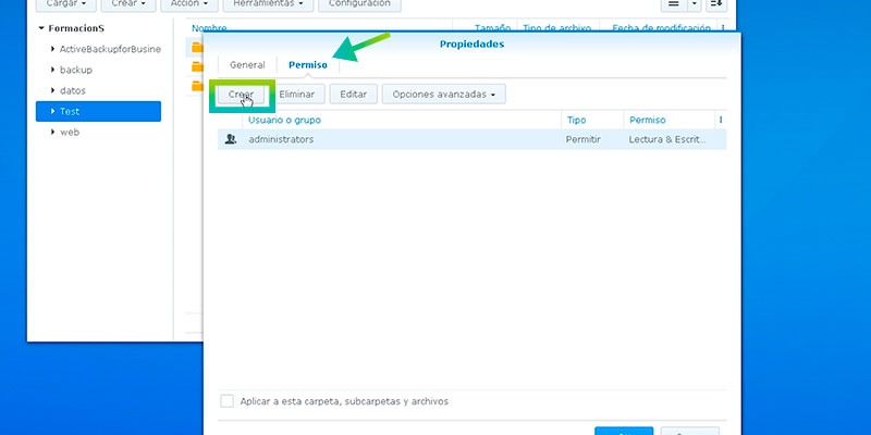 paso a paso permisos en subcarpetas synology