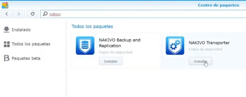 Instalar transporter NAKIVO Synology