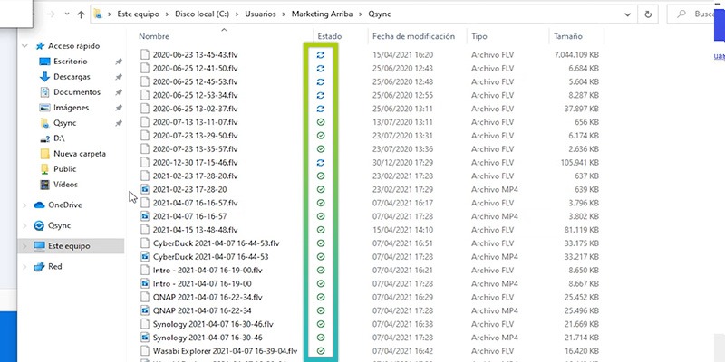 Sincronización en PC y Mac. El icono indica el estado de sincronización del archivo