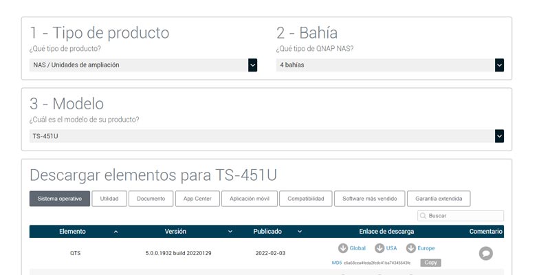 Descarga del firmware de QNAP