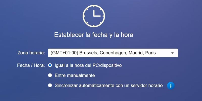 Seleccionar zona horaria y hacer clic en siguiente