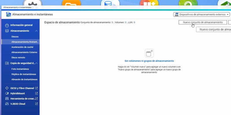 Crear nuevo conjunto de almacenamiento