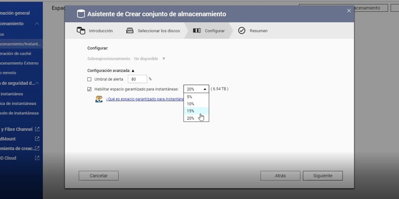 Configuración del umbral e instantáneas