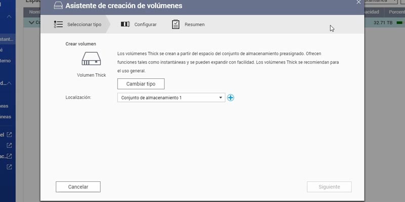 Seleccionar tipo de volumen